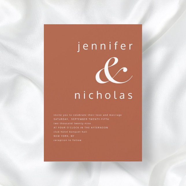 Convites Casamento de Tipografia Moderna Simples Terracota (Front / Terracotta Simple Modern Typography Wedding Invitation)