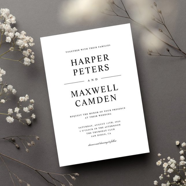 Convites Casamento de Tipografia Simples Preto e Branco (Criador carregado)