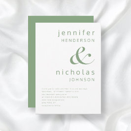 Convites Casamento de Tipografia Simples Sage Green