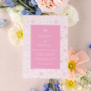Convites Casamento de Toalha Floral Rosa-Blush Moderno