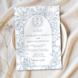 Convites Casamento de Toile Azul Floral Azul Elegante Vinta