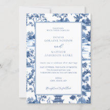 Casamento de Toile de Pagoda Chinoiserie Azul e Br