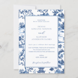 Convites Casamento de Toile de Pagoda Chinoiserie Azul e Br