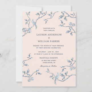 Convites Casamento de toile francês branco e azul Elegante