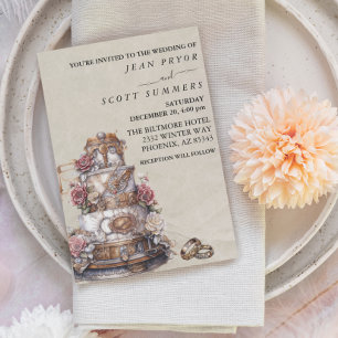 Convites Casamento de Toques Simples de Bolo Moderno Steamp