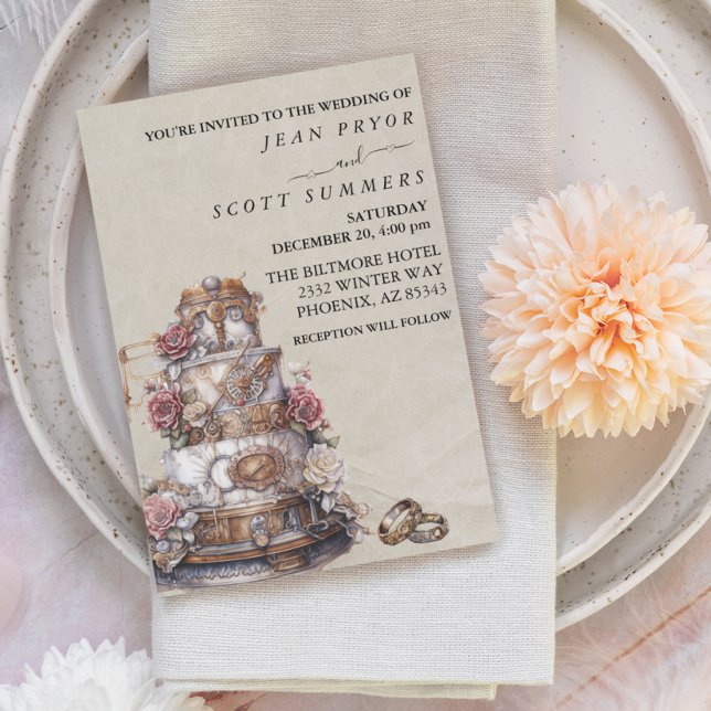 Convites Casamento de Toques Simples de Bolo Moderno Steamp (Criador carregado)