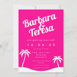 Convites Casamento de Trendy Beach, Barbiecore Rosa Moderno