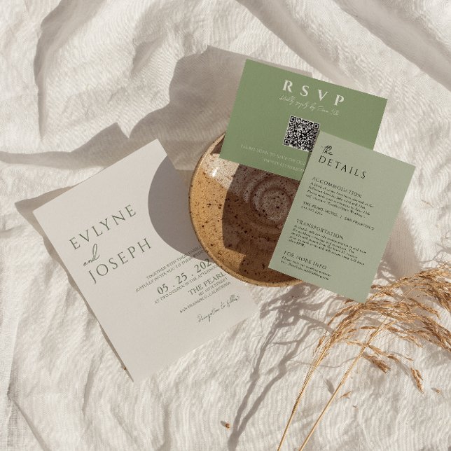 Convites Casamento de Trendy Boho Minimalista Elegante Sage (Criador carregado)