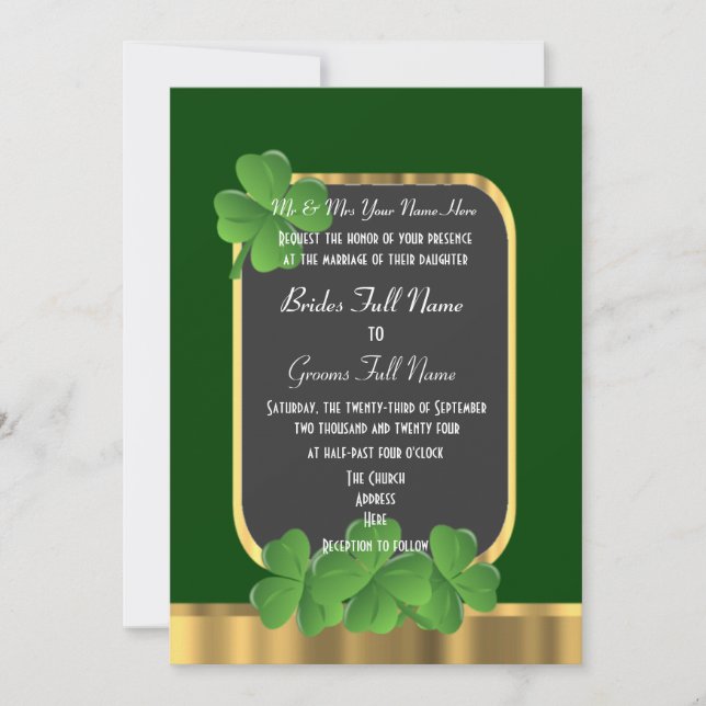 Convites Casamento de trevo irlandês verde (Frente)