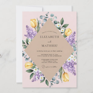Convites Casamento de Tulipa Amarela Lilás Eucalipto