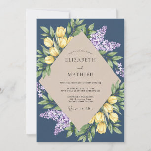 Convites Casamento de Tulipa Eucalipto Lilás Navy