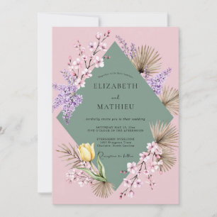 Convites Casamento de Tulipa Eucalipto Lilás Rosado
