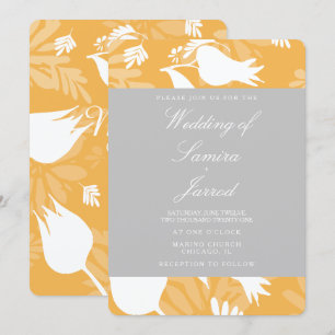 Convites Casamento de Tulipa Floral Amarela Cinza Botânica 