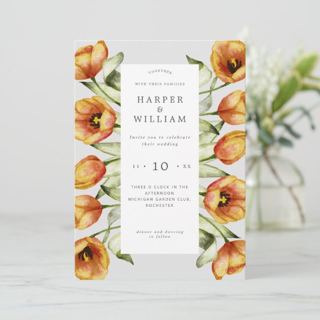 Convites Casamento de tulipas de flores de primavera de aqu (Em pé/Frente)