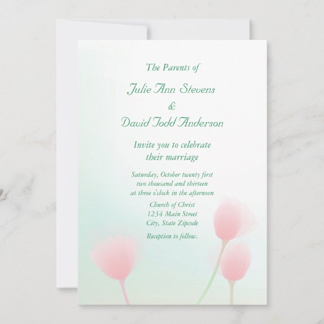 Convites Casamento de Tulipas de Pastel Cor-de-Rosa Suave (Frente)