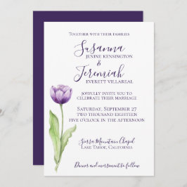 Convites Casamento de Tulipas de Solteiro Roxo Minimalista