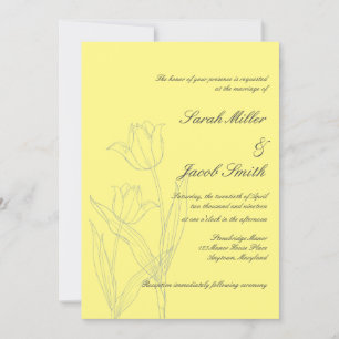 Convites Casamento de Tulipas Minimalista Amarelo Suave e C