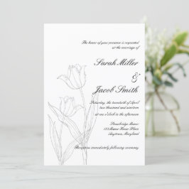 Convites Casamento de Tulipas Minimalistas Negra e Branca