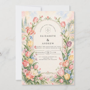 Convites Casamento de Tulipas Românticas em Aquarela