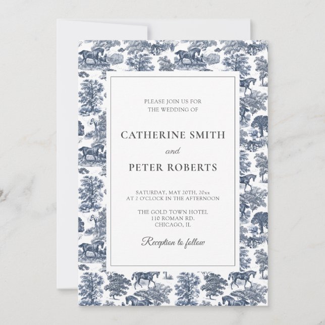 Convites Casamento de Túneis de Cavalo Azul-Chic, Elegante (Frente)