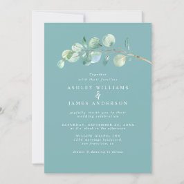 Convites Casamento de Turquesa Simples Greenery Dusty