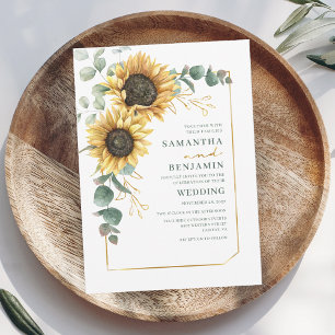 Convites Casamento de Typografia Floral Sunflower Greenery