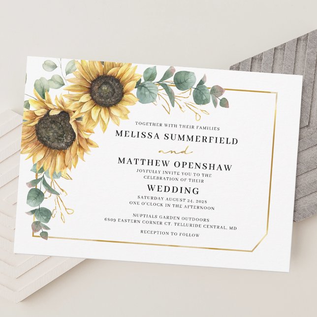 Convites Casamento De Ucalyptus De Girassol Floral Botânico (Sunflower Floral Eucalyptus Wedding Invitation)