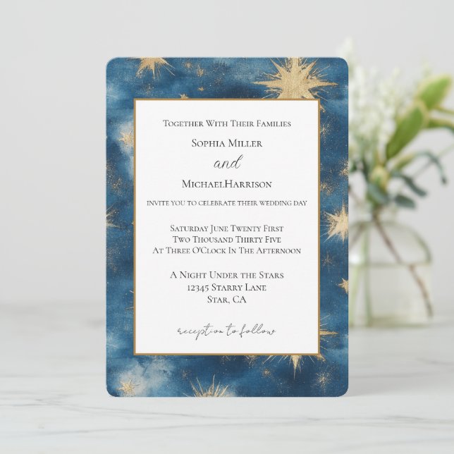 Convites Casamento de Uma Noite Sob as Estrelas (Em pé/Frente)