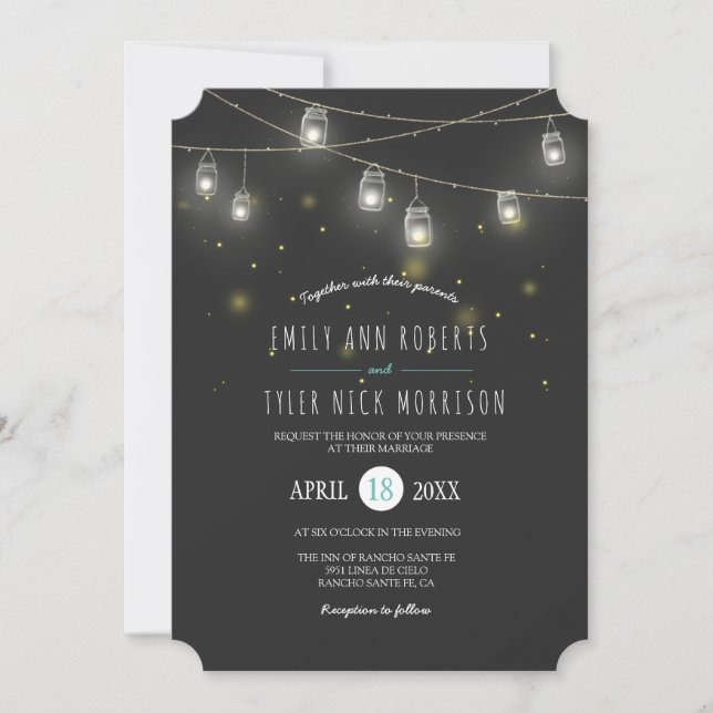 Convites Casamento de Vagalumes por Mason Jars (Frente)