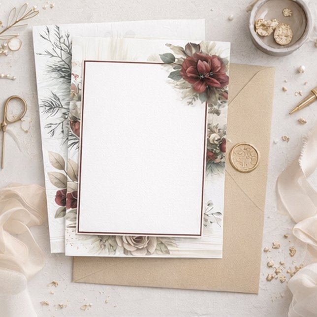 Convites Casamento de Vazio Floral Moderno Maroon (Criador carregado)