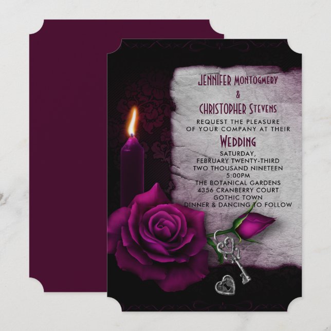 Convites Casamento de Vela e Medalha de Rosa Gótica (Frente/Verso)
