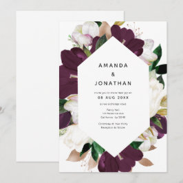 Convites Casamento de Veludo de Ameixa Escura e Floral de P