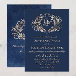 Convites Casamento de Veludo Falso Botânico Azul Marinho Rú