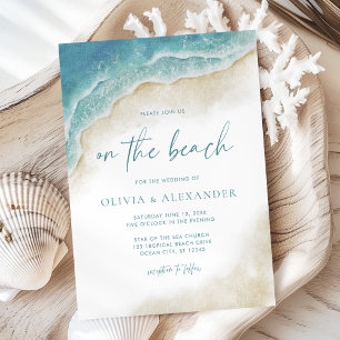 Convites Casamento de Verão à Beira-Mar com Aquarela