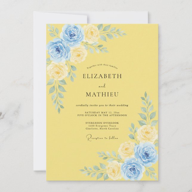 Convites Casamento de Verão Amarelo Polido (Frente)