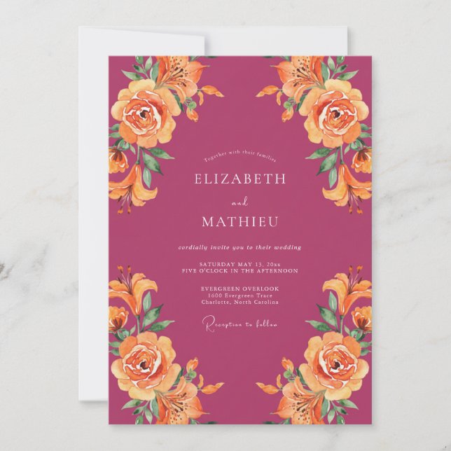 Convites Casamento de Verão Atraente Magenta (Frente)