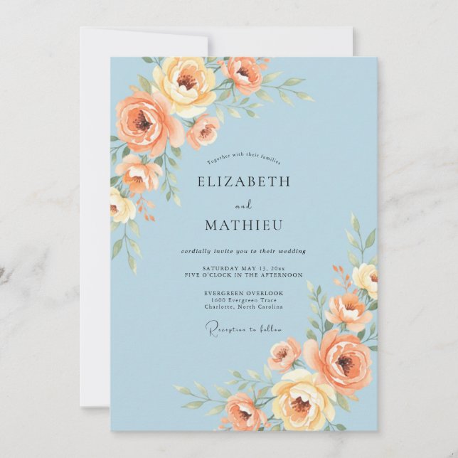 Convites Casamento de Verão Azul Azure Encantador (Frente)