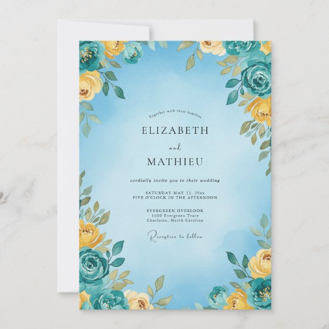 Convites Casamento de Verão Azul Céu Vibrante (Frente)