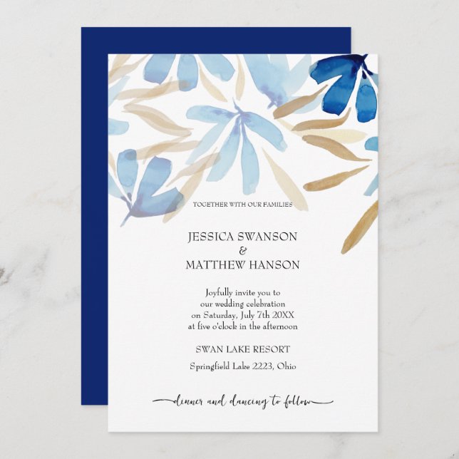 Convites Casamento de Verão Azul Claro (Frente/Verso)