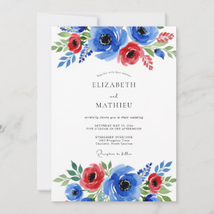 Convites Casamento de Verão Azul Cobalto Deslumbrante