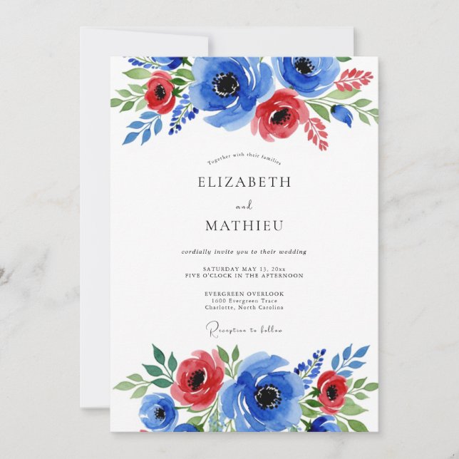 Convites Casamento de Verão Azul Cobalto Deslumbrante (Frente)