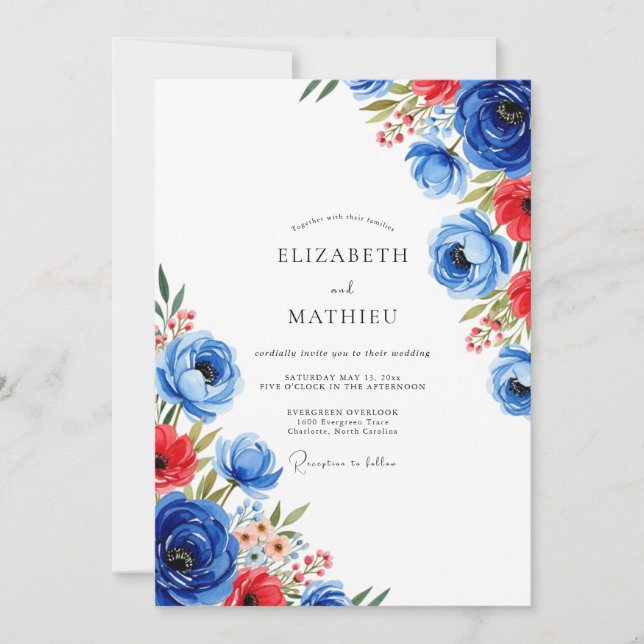 Convites Casamento de Verão Azul Cobalto Encantador (Frente)