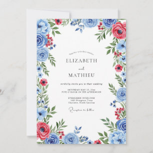 Convites Casamento de Verão Azul Desbotado Refinado