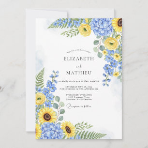 Convites Casamento de Verão Azul Flor de Milho Amarelo Radi