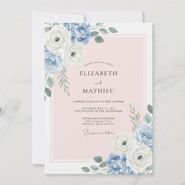 Convites Casamento de Verão Azul Pó Gracioso (Frente)