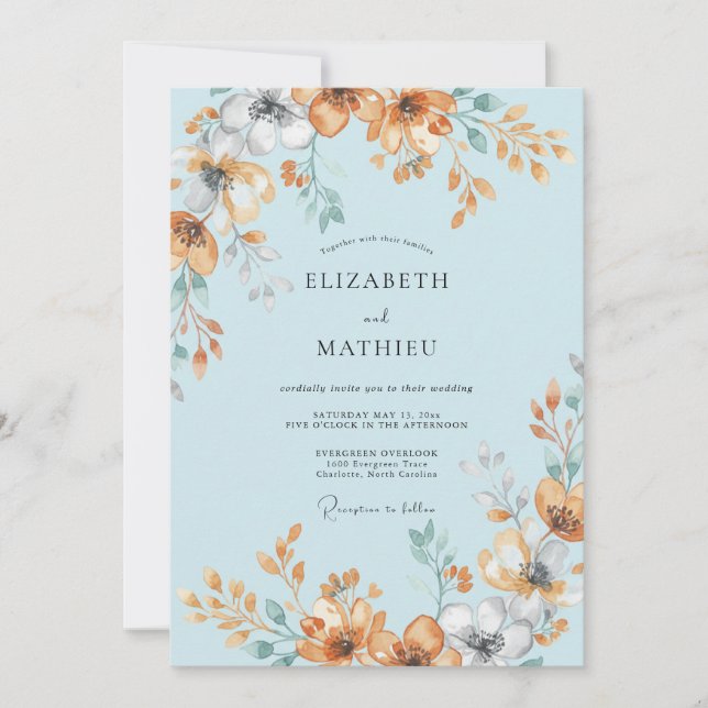 Convites Casamento de Verão Azul Pó Pintado (Frente)