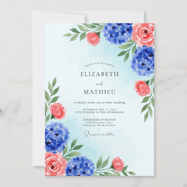 Convites Casamento de Verão Azul Real Brilhante (Frente)