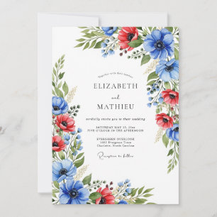 Convites Casamento de Verão Azul Real Radiante Vermelho