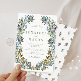 Convites Casamento de verão boêmico com o tema Olive Tuscan