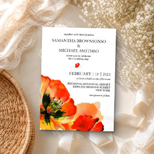 Convites Casamento de Verão Botânico com Flor de Papoula Ve